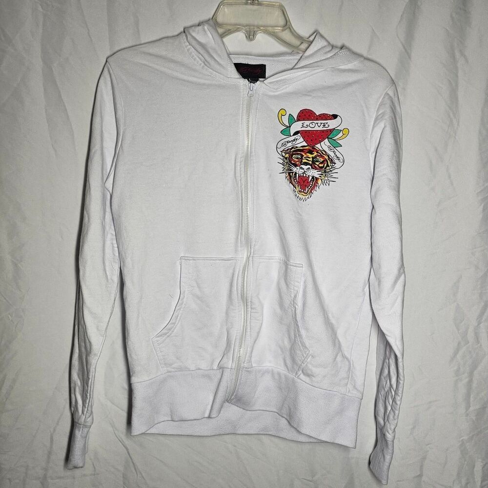 y2k vintage ed hardy white cyber grunge emo hoodie